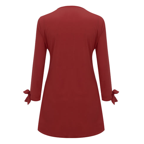 Women Elegant Dress Cat Print Bow O Neck Long Sleeve Party Mini Dresses Casual Ladies Elegant Dress Autumn Spring Dresses - ROUTINE FASHION